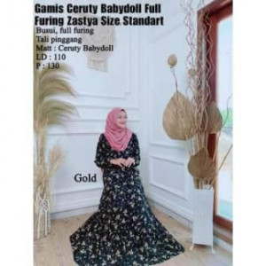 Gamis Ceruty Babydoll Furing Rose Gold