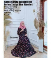 Gamis Ceruty Babydoll Furing Rose Maroon