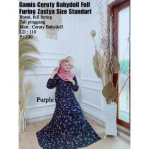 Gamis Ceruty Babydoll Furing Rose Purple