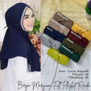 Hijab Bergo Maryam Plisket Full Renda Rose