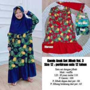 Gamis Anak Set Hijab Monstera Rose